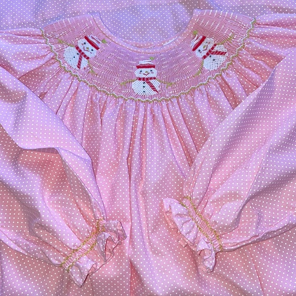 Girls Matching Boutique Christmas Snowman Long Sleeve Smocked Dress Size 6 - Picture 8 of 10